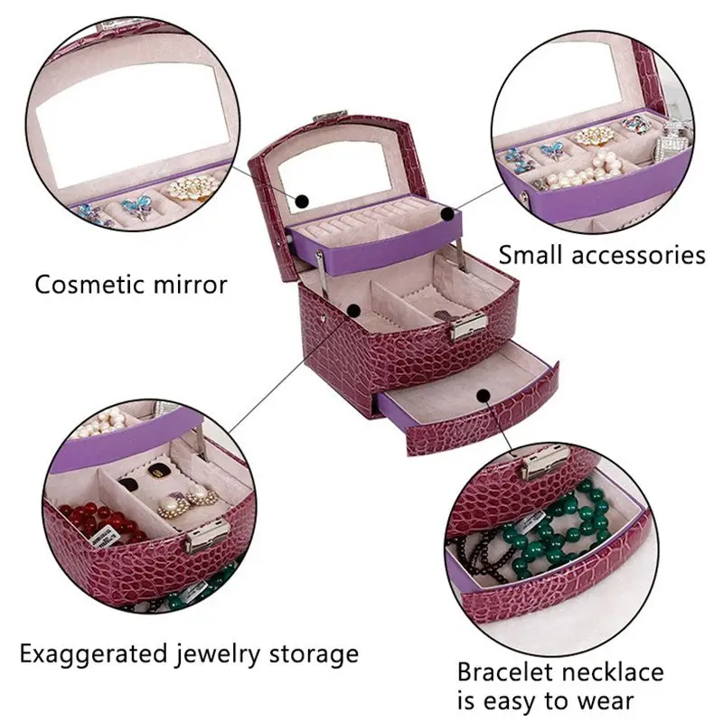 Automatic Leather Jewelry Box Three-layer Storage For Women Earring Ring Cosmetic Organizer Casket Decorations(Black) | Дом и сад