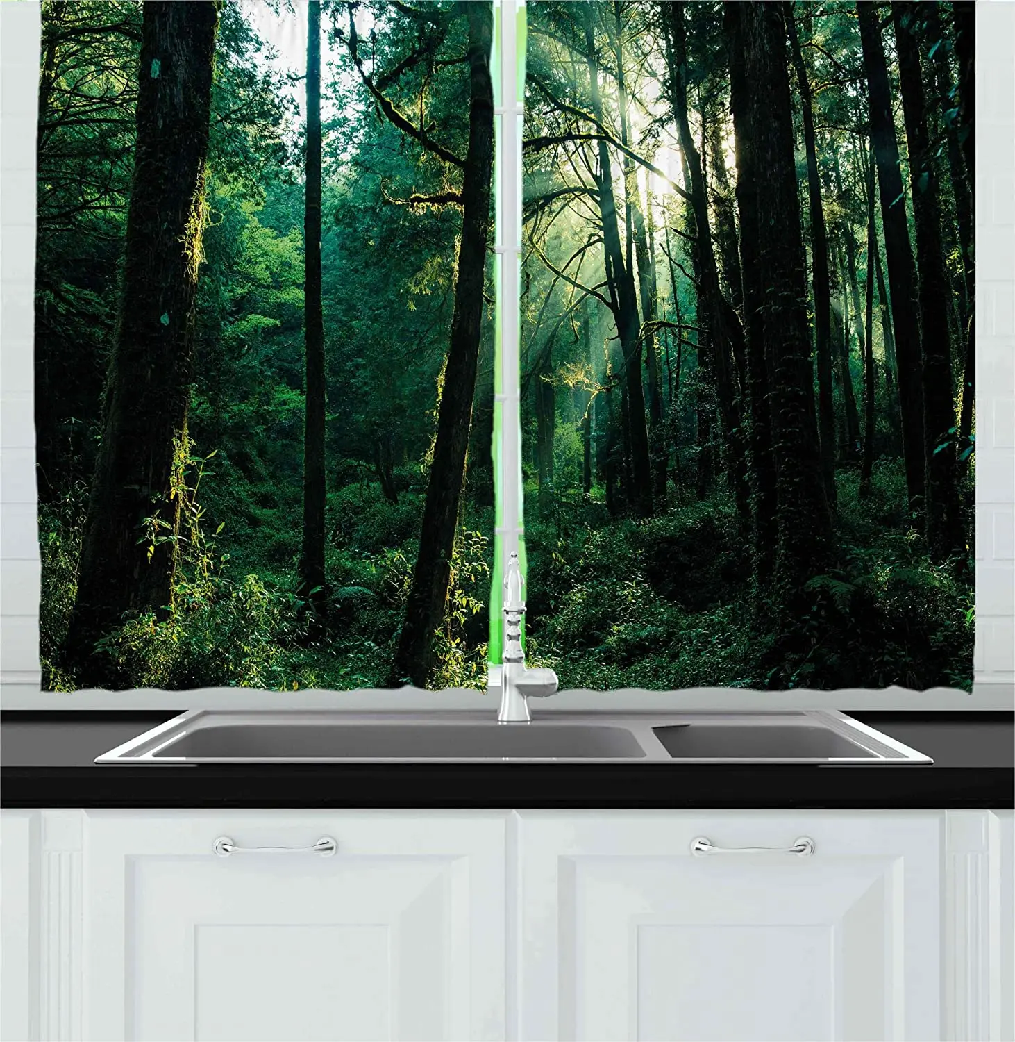 Фотообои для гостиной спальни леса зеленые светильник желтые Оконные Занавески