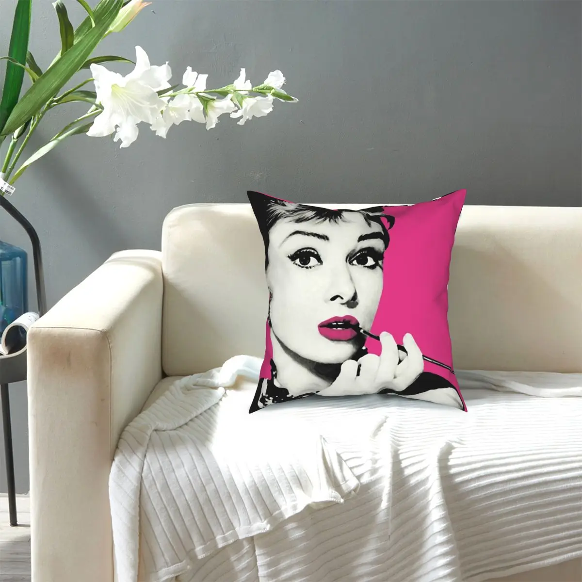 

Audrey Hepburn Purple Pillowcover Decoration Retro Art Cushions Throw Pillow for Living Room Polyester Double-sided Printing