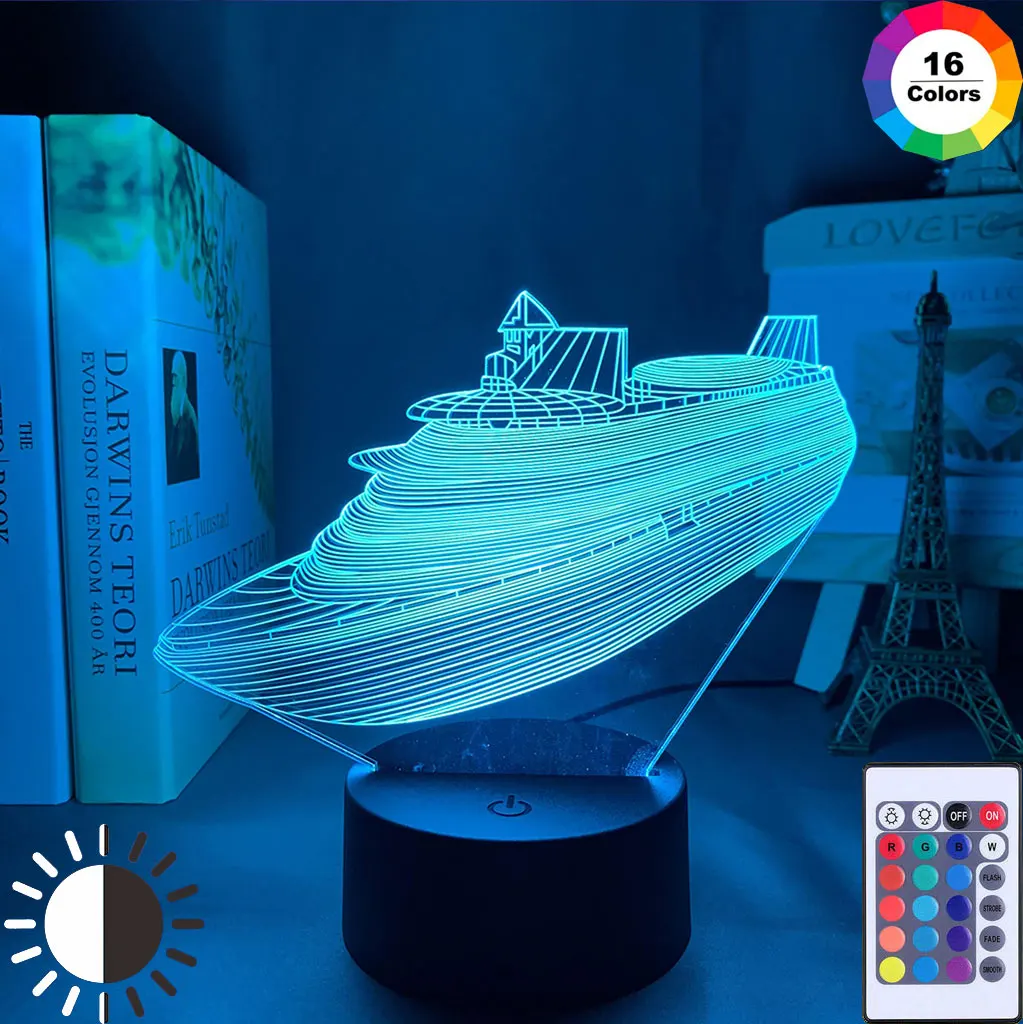 

Foreign Trade New Yacht 3D Night Lamp Seven Color Touch Remote Control Led Visual Light Gift Atmosphere 3D Small Table Lamp