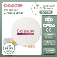 goozir 3d plus muiltilayer 98 12mm open system dental zirconia blocks cadcam dental ceramic block for denture milling