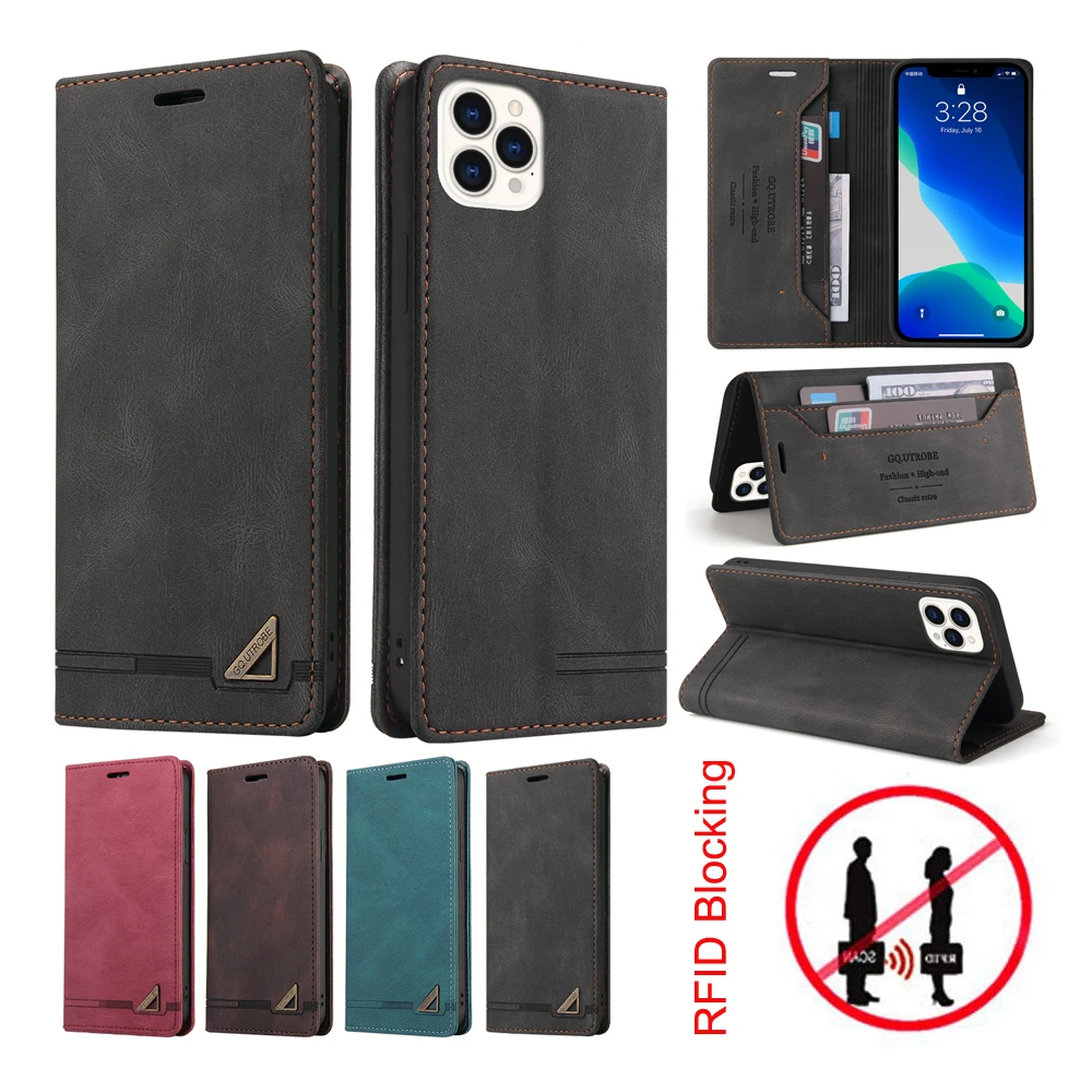 

Anti-RFID Scanning Protect Case For OPPO A15 A15S A16 A35 A52 A53 A53S A54 4G 5G A5 2020 A9 2020 A5S AX5S A12 Leather Cover Etui