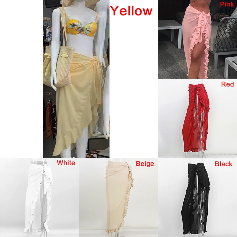 

Chiffon Beach Bikini Cover Up Wrap Shawl Swimwear Dress Solid Ruffle Casual Dress Solid Color Ruffle Casual