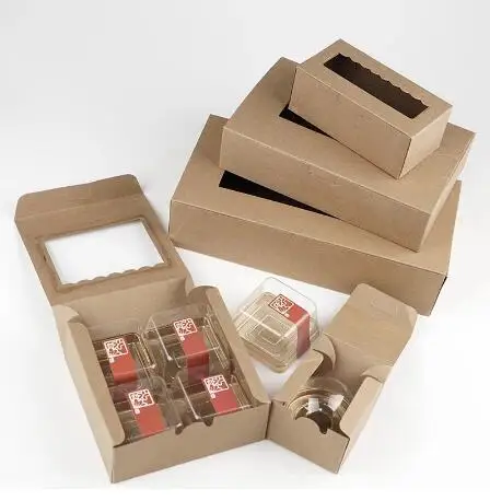 5 шт крафт-бумажная коробка для торта с прозрачным ПВХ окном синяя печенья