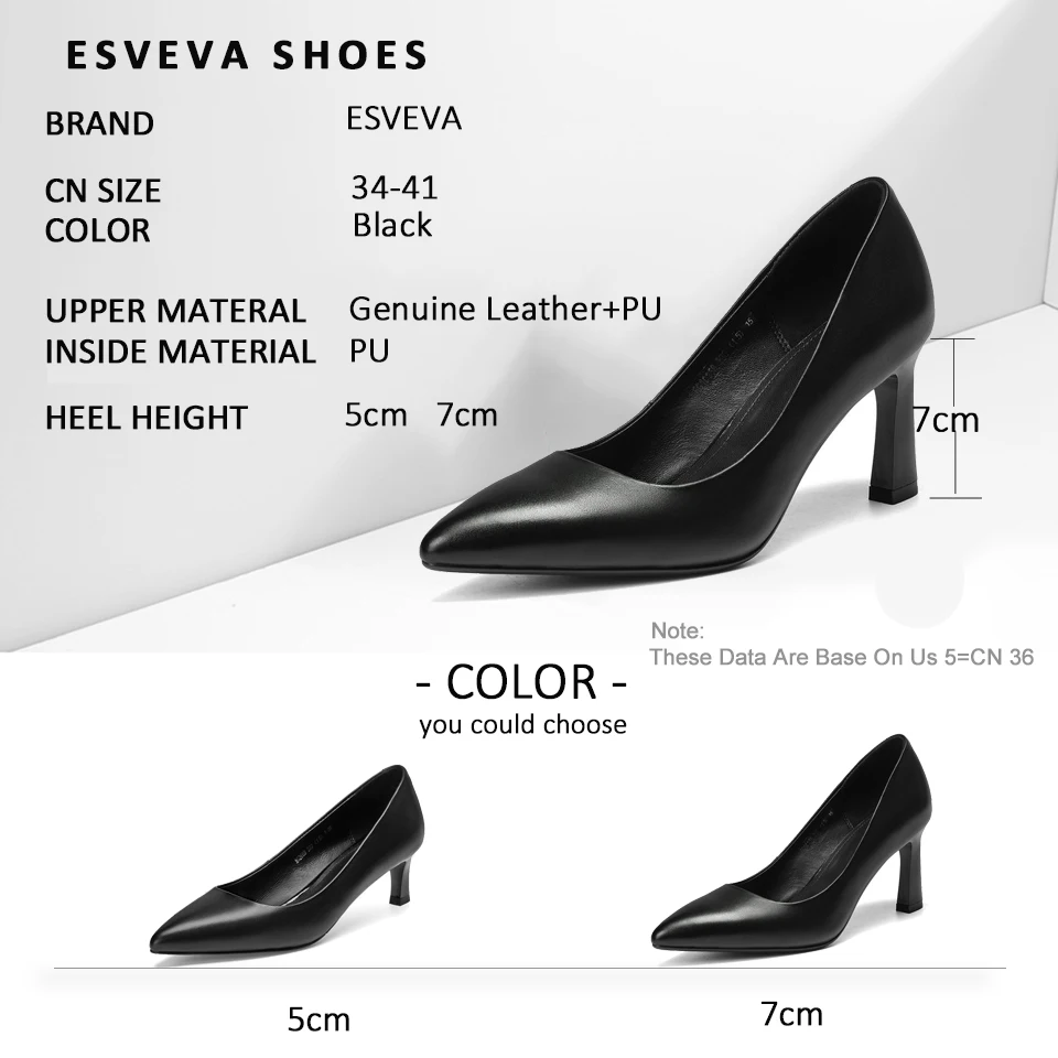 

ESVEVA 2019 Thin High Heel Women Pumps Two Heels Slip on Pointed Toe Classic Spring Women Shoes Size Office & Career Shoes 34-41