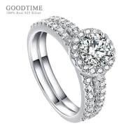 luxury ring for women 925 sterling silver zircon wedding ring set rhinestone engagement jewelry accessories for girl party