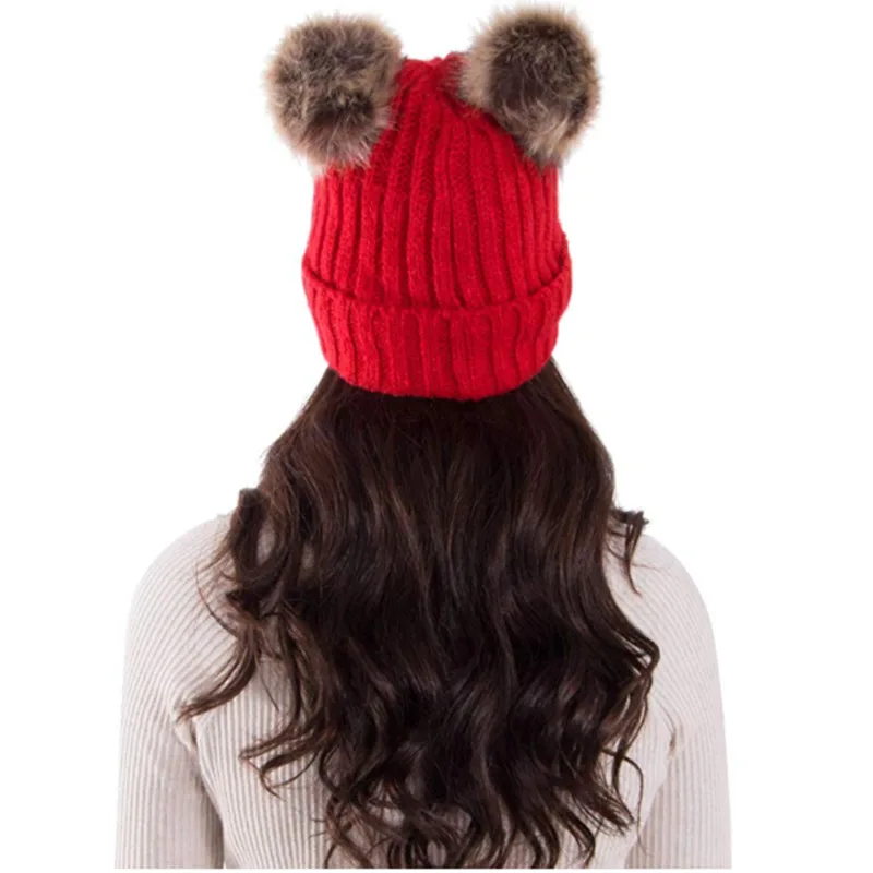 Новинка модная женская зимняя теплая вязаная крючком Шапка бини с меховым