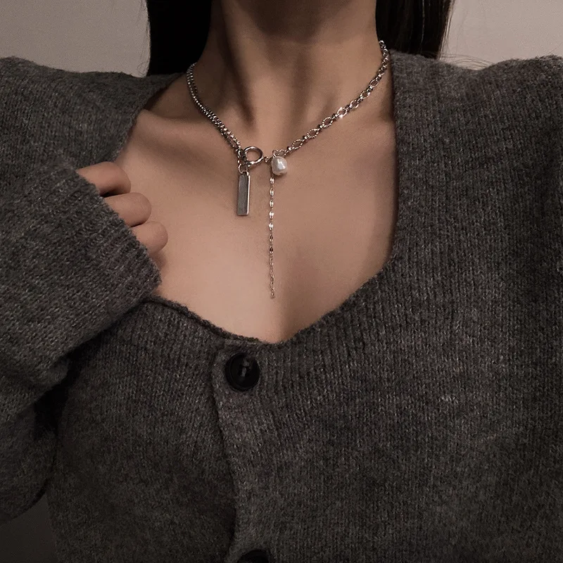 

Pearl Geometric Pendant Necklace for Women Fashion Silver Color Stainless Steel Choker Necklace Neck Chain Girls Jewelry Gift