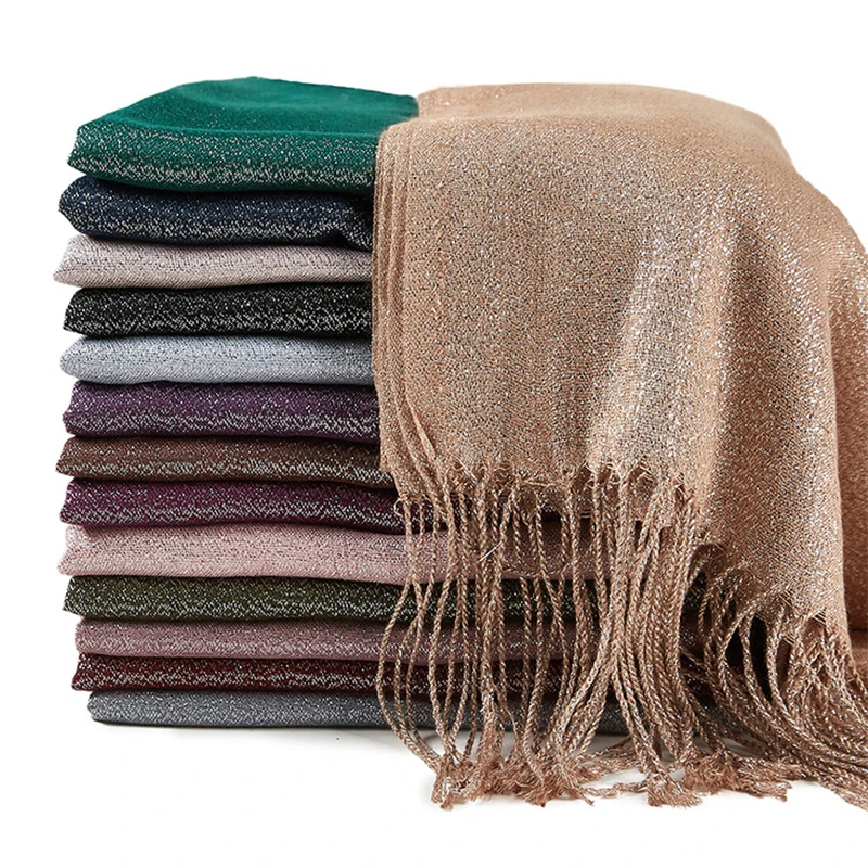 

Women Scarf Soild Shimmer With Tassel Muslim Cotton Hijab Scarf Spring Summer Thin Pashmina Long Shawl Wrap Female Head Scarves