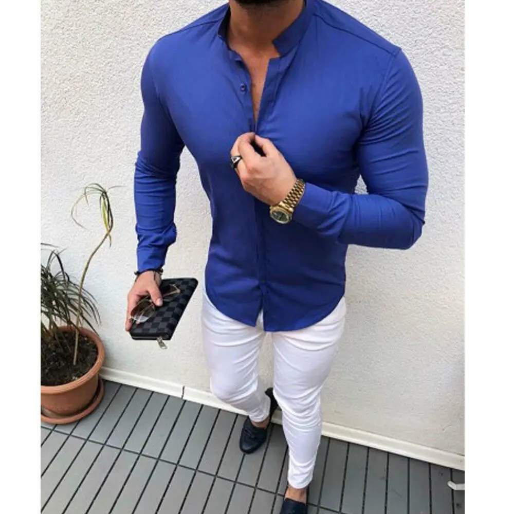 

Camisa de manga larga de talla grande para hombre, Top abotonada informal con cuello en v y botones, M-2XL