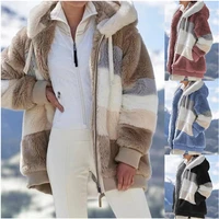hot style european american womens jackets autumn 2021 hooded loose rabbit fur imitation fur zipper cardigan plush warm jacket