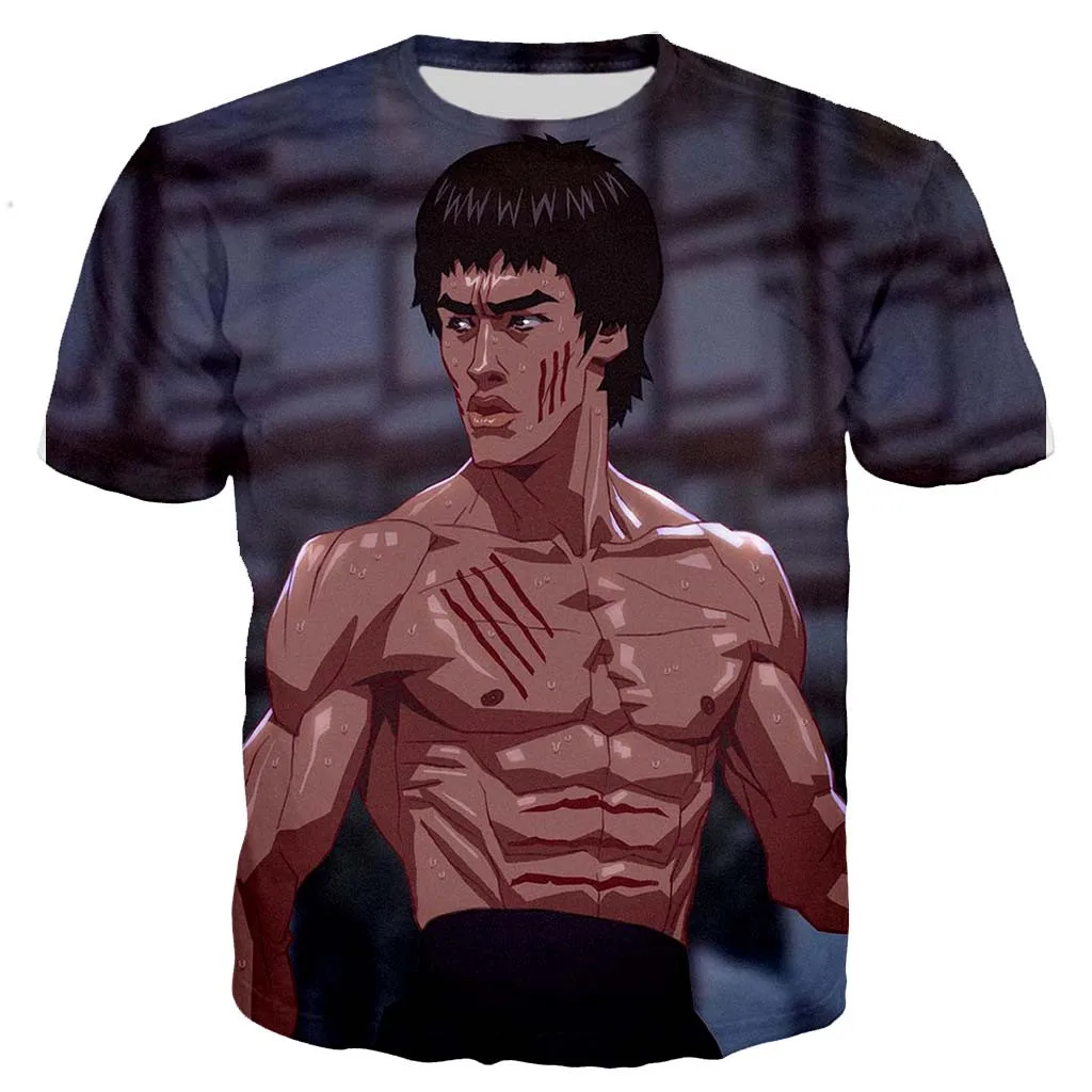 

2021 Summer New Retro Style Bruce Lee Kung Fu Fashion Cool 3d Printing Men's Casual Street Cool T-shirt Cool T-shirt