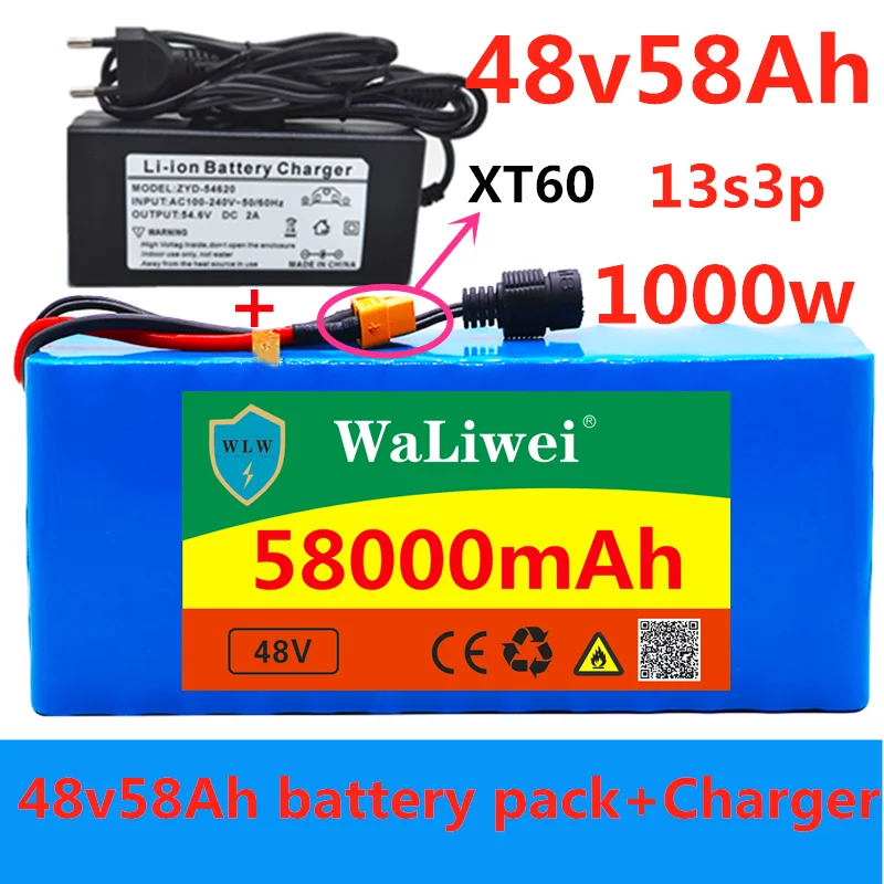 

l 48v lithiumion battery 48v 58Ah 1000w 13S3P Lithium ion Battery Pack For Electric bicycle Scooter with BMS+charger