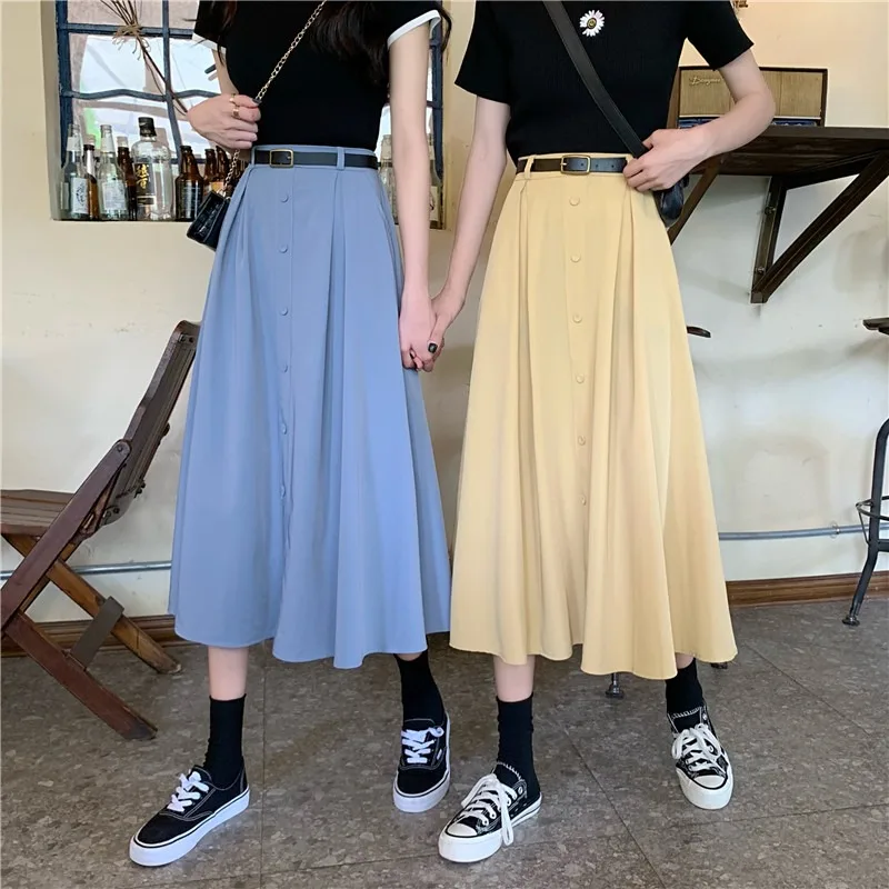 Длинные юбки для женщин весна 2021 новый корейский дизайн облегающая юбка трапеция