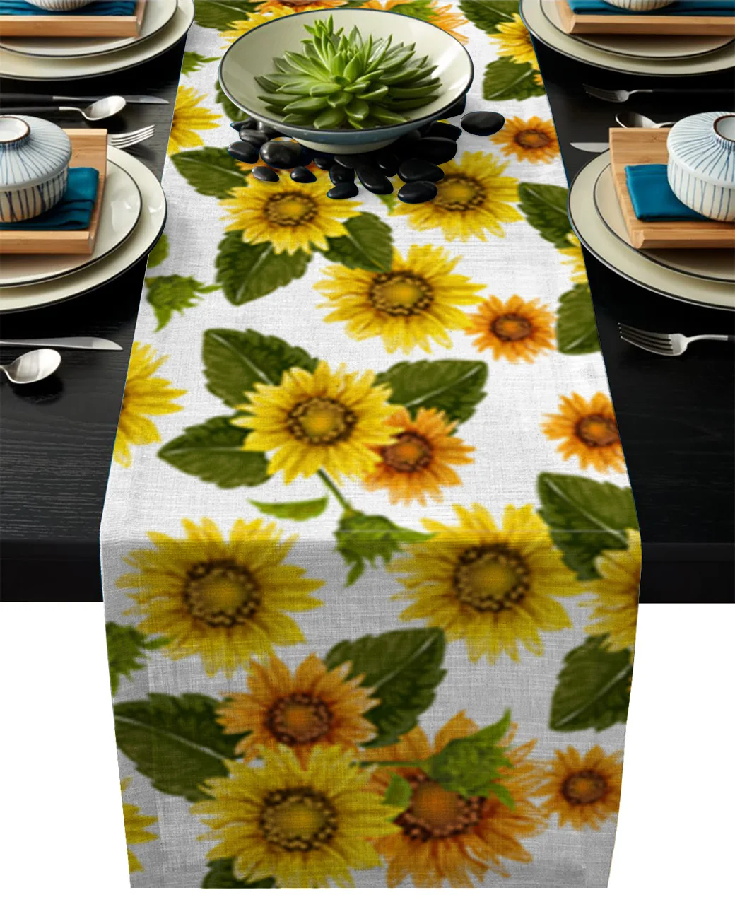 

Blooming Sunflower Flower Plant Table Runners For Wedding Party Decoration Modern Linen Cotton Table Runner Home Decor