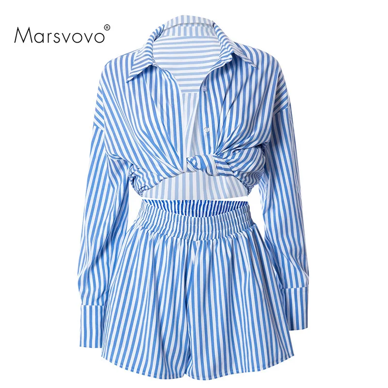 

England Boyfriend Style 2 Pieces Sets Women Summer Long Sleeve Striped Shirts+striped Shorts Sports Casual Street Wear Fashion