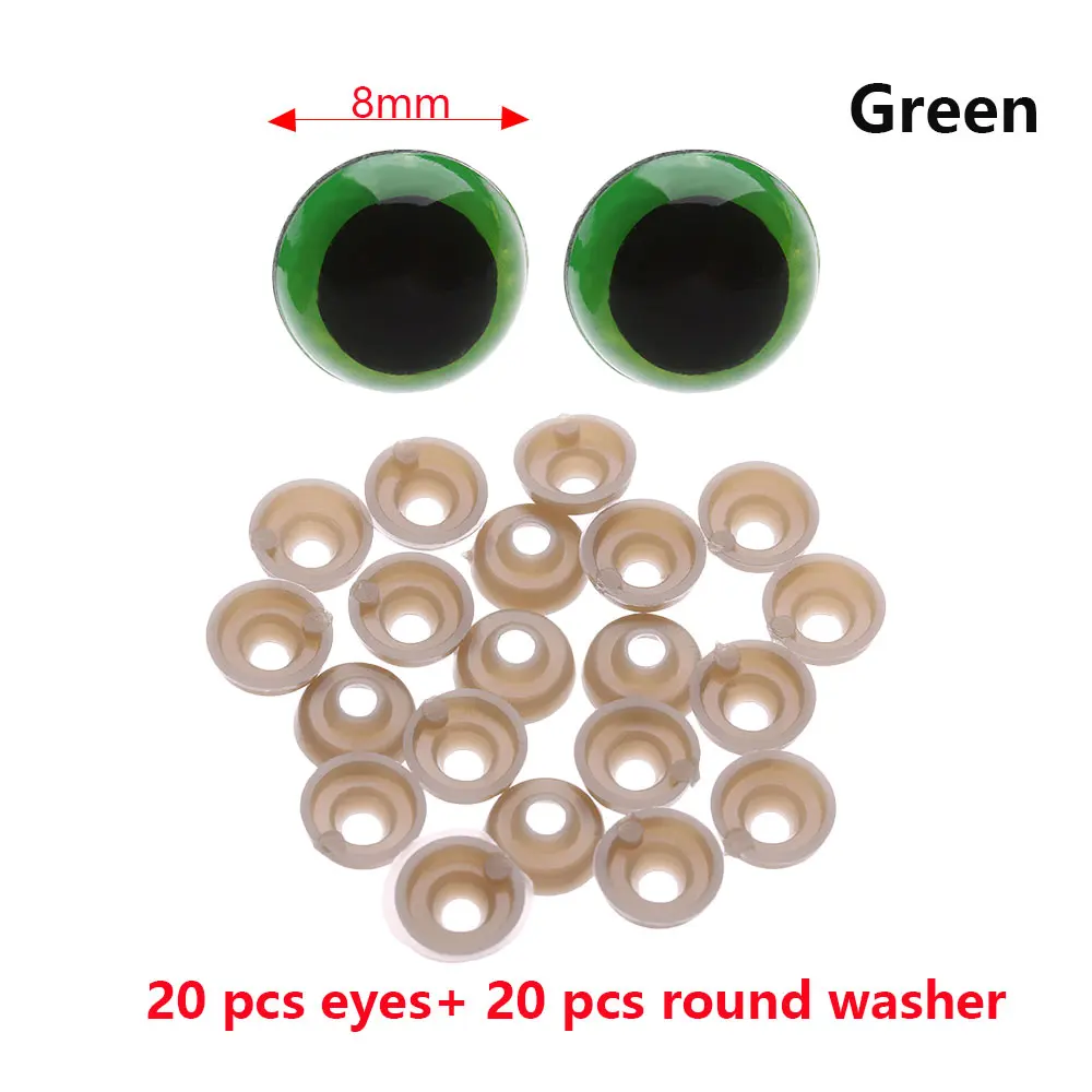 8mm 20 шт./пар 8/10/мм 7 цветов круглые пластиковые куклы безопасные глаза медведь животные блестящие аксессуары для глаз куклы части игрушки с шайбой - Цвет: 8mm
