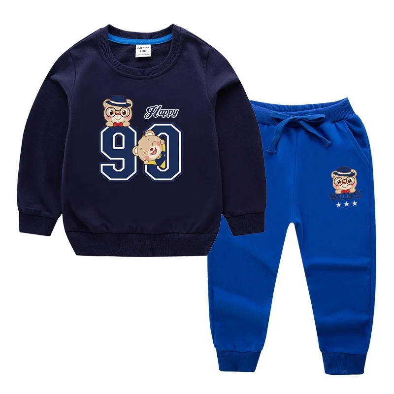 Navy blue-Blue Детский костюм новая детская одежда из хлопка Детский костюм на весну и осень одежда для маленьких мальчиков и девочек - Цвет: Navy blue-Blue
