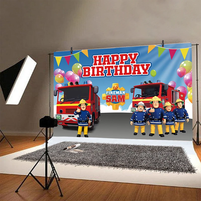 Фон для фотосъемки с изображением пожарного Сэма мальчиков на день рождения