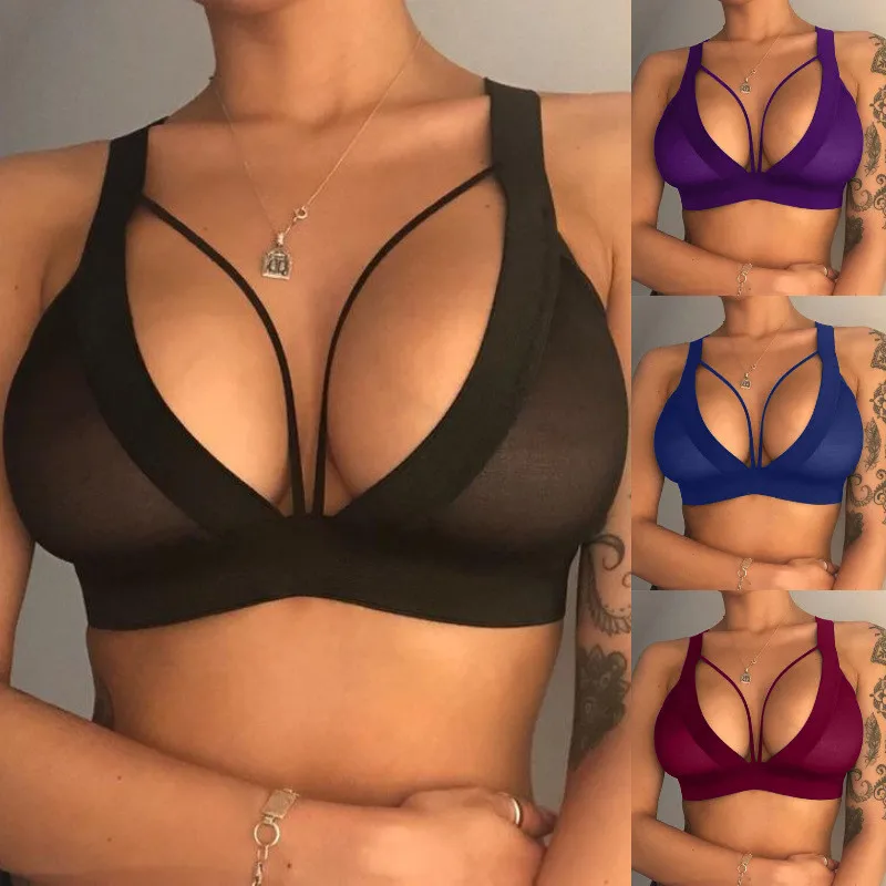 

Sexy Push Up See-through Bra for Women Solid V Neck Mesh Bandage Backless Bra Underwear Intimates Sleepwear