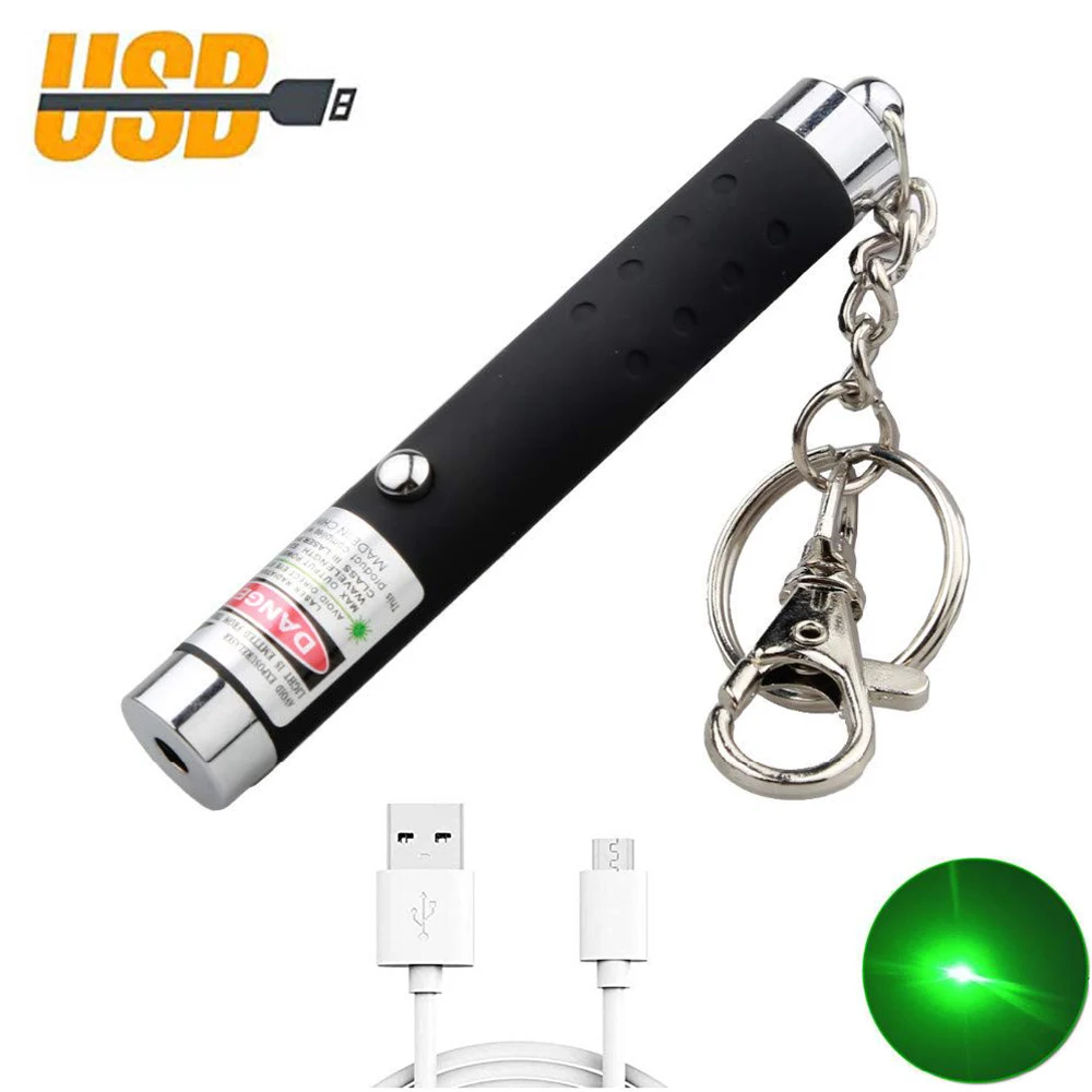 USB брелок зеленая лазерная указка ручка Встроенная перезаряжаемая батарея