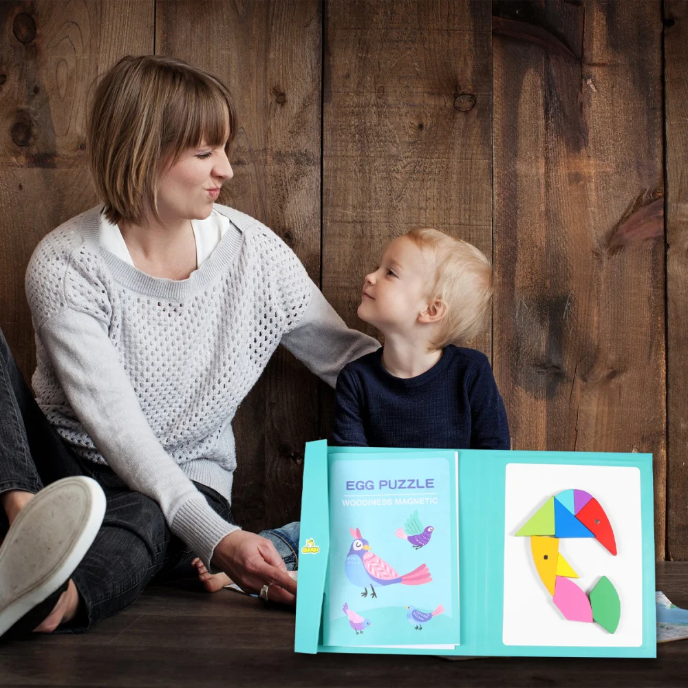 

1 Set of Magnetic Tangram Puzzle DIY Wooden Tangram Jigsaws Educational for Home Preschool Toddlers Children (Blue)