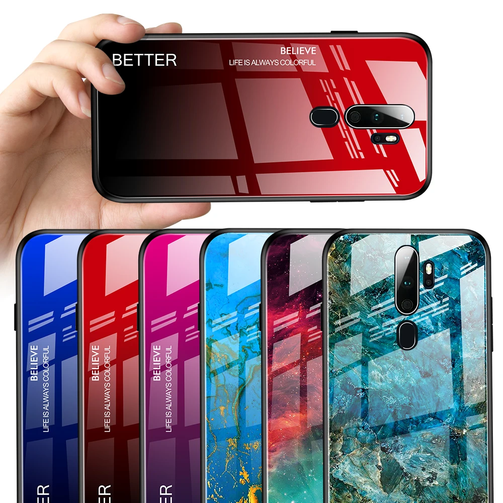 Чехол для OPPO A9 2020 A5 закаленное стекло Мраморная зернистая мягкая рамка бампер