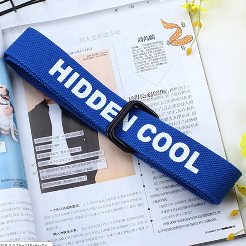 Холщовый ремень унисекс мужской и женский с пряжкой кольцом черно-белые буквы