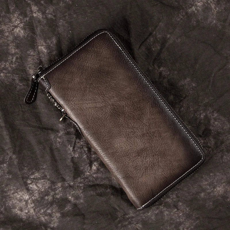 Retro MEN'S Wallet Long Zipper Genuine Leather Clutch Bag Multi-functional Cowhide Youth Men's | Багаж и сумки