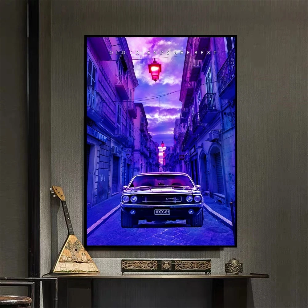 Транспортное средство Мопед и автомобильные постеры принты Future City фиолетовая