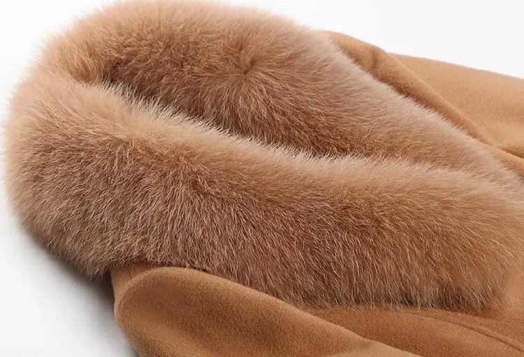 

Elegant Solid Long Woolen Winter Coats Slim Pockets Office Wool Coat and Jacket Covered Button Fur Collar Ladies Coats