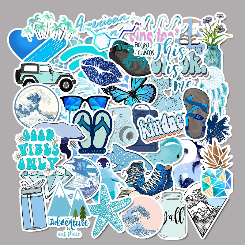 AZ085(50Pcs) 50 шт. Мультяшные летние синие Kawaii наклейки s для детской игрушки водонепроницаемые наклейки для самостоятельного изготовления ноутбука велосипедный шлем автомобильные наклейки - Цвет: AZ085(50Pcs)