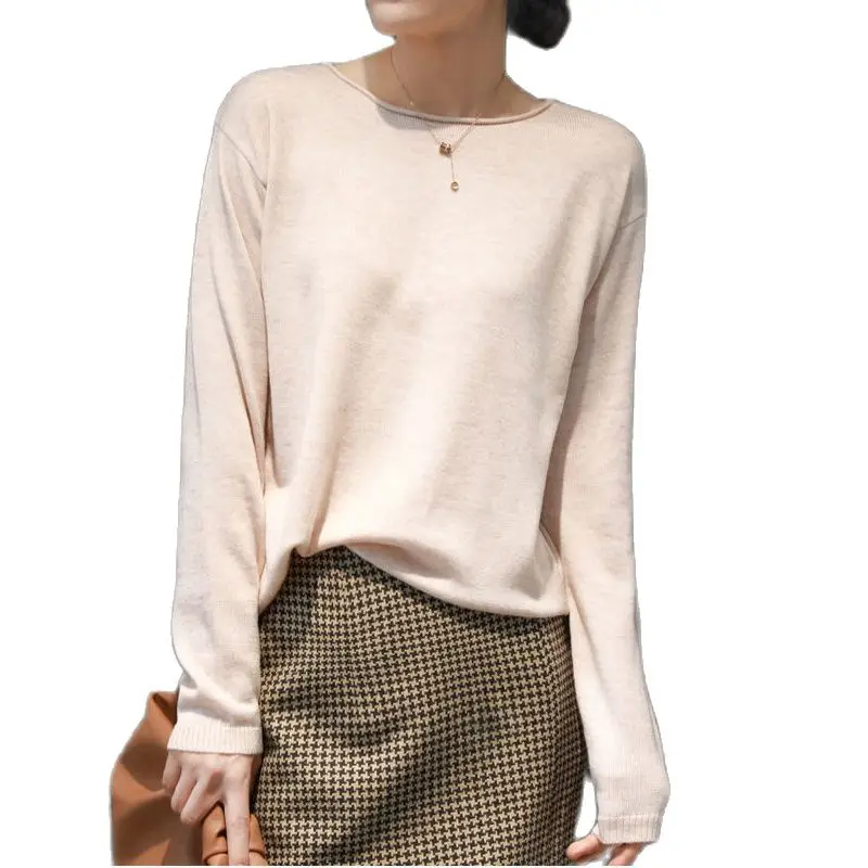 

Autumn And Winter Round Collar Sweater Sweater Women Loose Thin Han Version Of Long Sleeves bBuild A Solid Color Sweater Bottom