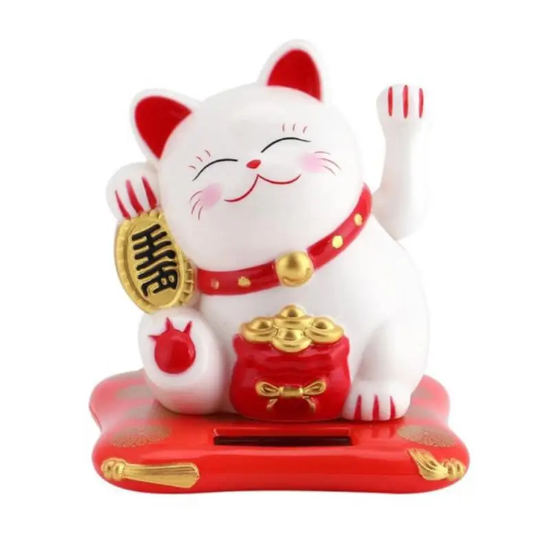 

Solar Powered Cute Lucky Waving Cat Beckoning Maneki Neko Gold Wealth Fortune Feng Shui Decoration Crafts Home Office Car Decor