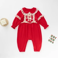 autumn baby rompers for infant newborn girls clothes lace peter pan collar children jumpsuits 0 24m baby clothing