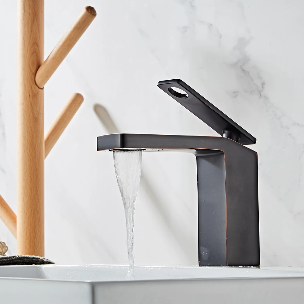 

Brushed / Chrome Basin Faucet One Handle Brass Bathroom Basin Mixer Tap Hot Cold Vessel Sink Tap Waterfall Spout Washing Tap