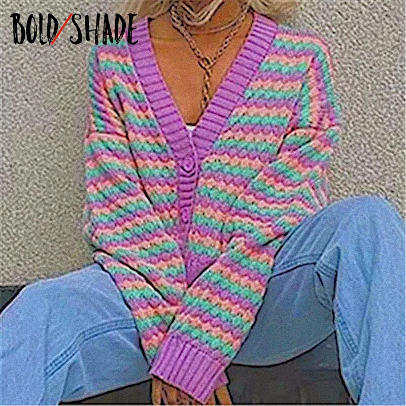 

Bold Shade Y2K Aesthetic Cardigan Sweater Button V-neck Patchwork Vintage Fashion Indie Sweaters Women Street Style Outwear Fall