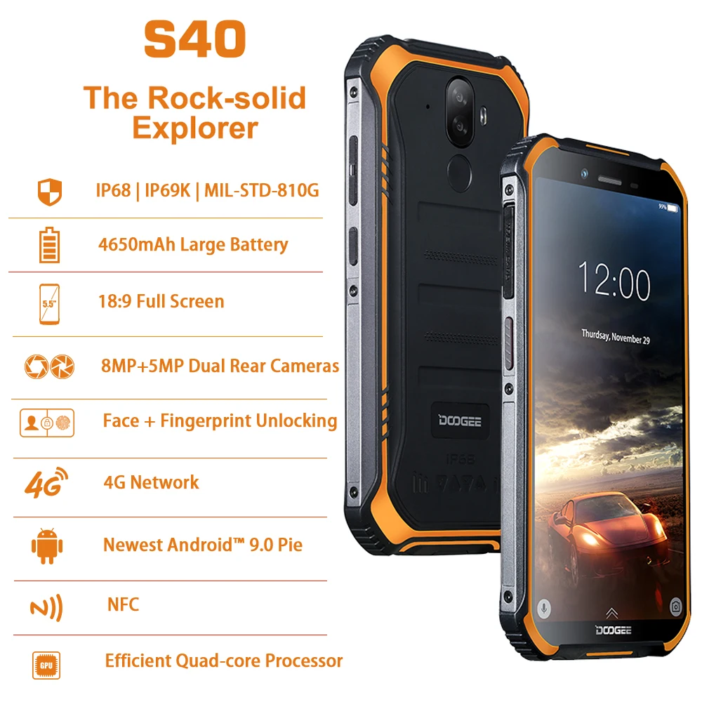 DOOGEE S40 IP68/IP69K Android 9 0 подключается к сети 4G прочный мобильный телефон 5 дюйма