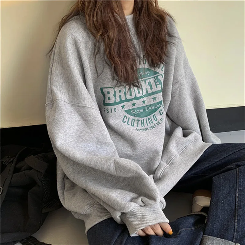 Women Sweetshirts Fall Winter New Plus Size Letter Printing Hoodies Style Loose Long-sleeve Shirt Casual Keep Warm Hoodies Women