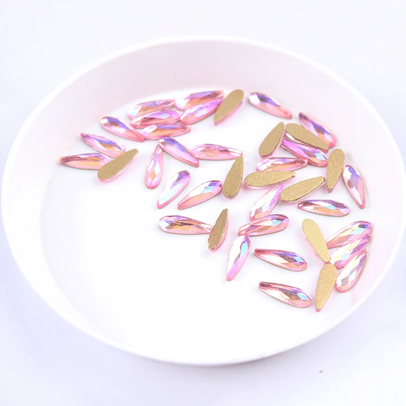 Lt Pink AB 30/100 шт./упак. ногтей Стразы искрящегося цвета Кристалл aб длинные каплевидные Стекло Stons для 3D Гелевые Ногти украшения - Цвет: Lt Pink AB