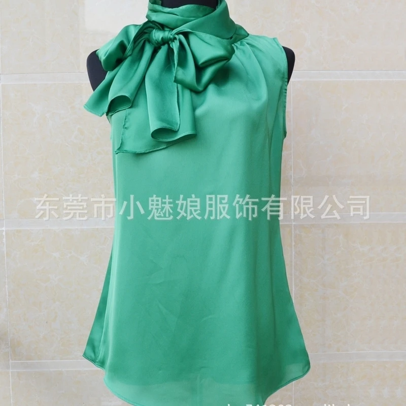 

Sleeveless Women's Blouses Bow Knot Office Work Wear Chiffon Shirts White Pink Red Cool Summer Tops Femme Blusa Plus Size