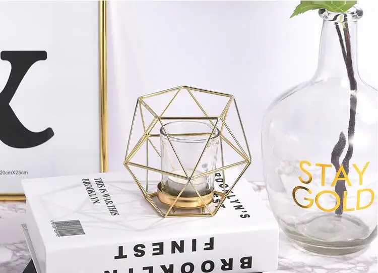 Стеклянный креативный подсвечник для украшения дома из кованого железа Золотой