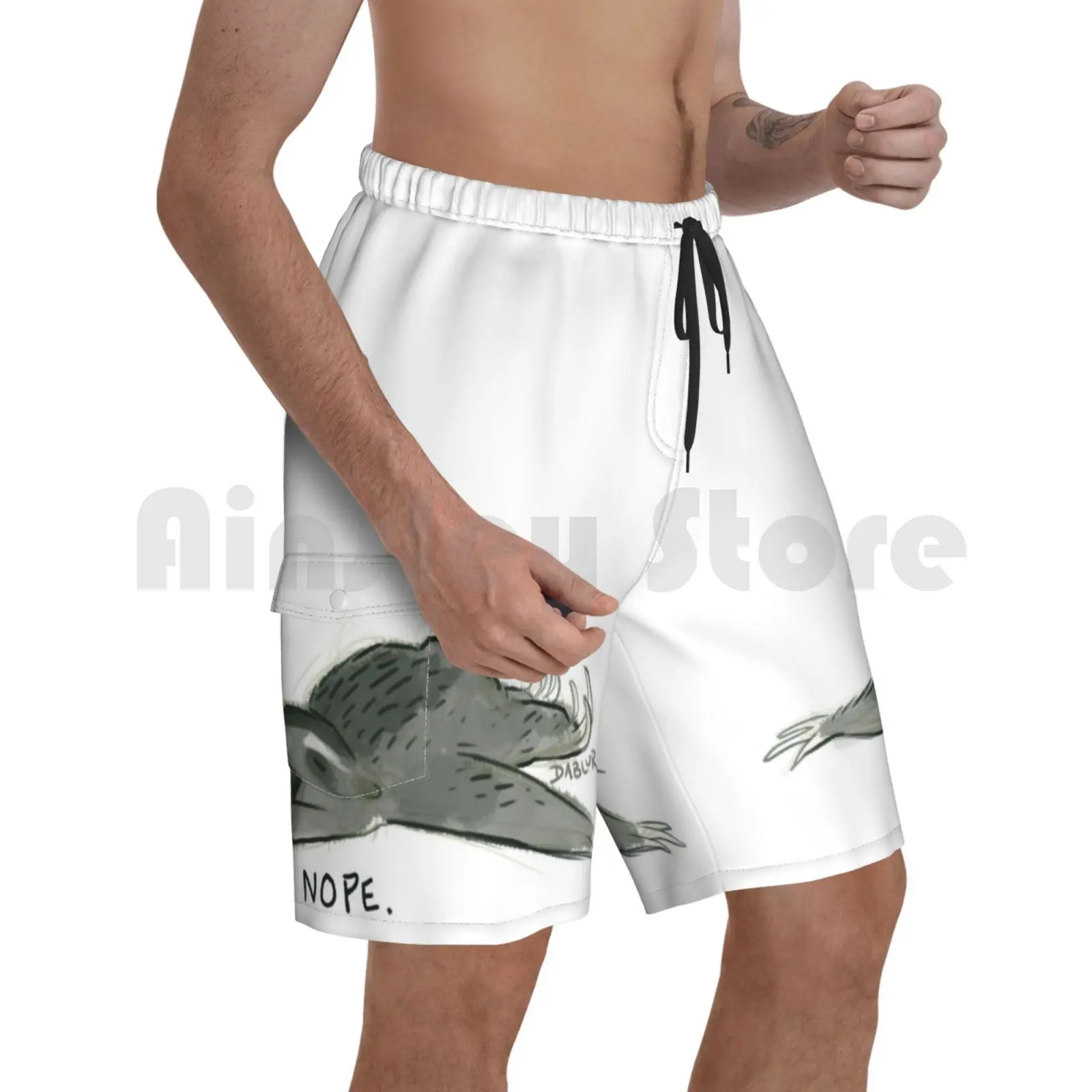

Nope Sloth Beach Shorts Men Beach Pants Swim Trunks Nope No Sloth Sloths Lazy Hell No Naw Cute Funny Furry Silly