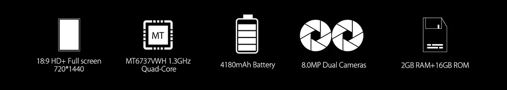 Blackview S6 мобильный телефон 4180 мАч 5,7 дюймов HD+ Sceen мобильный телефон 2 Гб+ 16 Гб четырехъядерный Android 7,0 двойная задняя камера смартфон