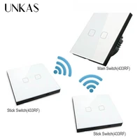 unkas normal 1 gang 2 gang stick touch switch led switch eu standard luxury crystal glass wall switch touch switch