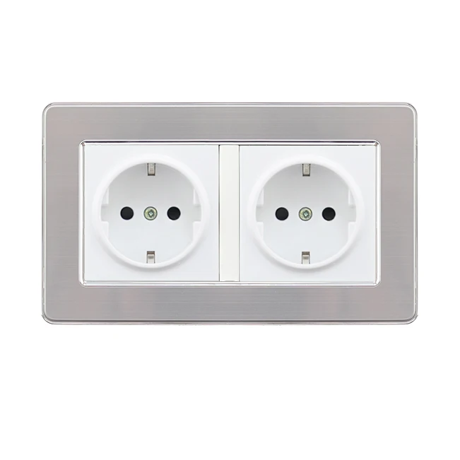 Double Socket Atlectric ЕС/DE/RU стандартная заземляющая розетка 146 мм* 86 мм штепсельная розетка электрическая розетка из нержавеющей стали - Тип: Double Socket