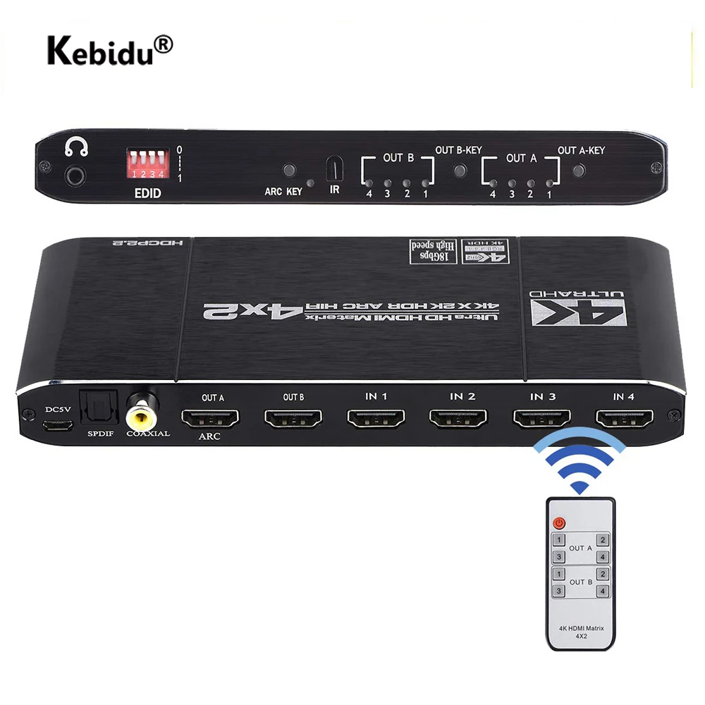 Матричный сплиттер 4x2 HDMI совместимый 4K @ 60 Гц 2 0 матрица с аудио HDR HDCP ИК пульт
