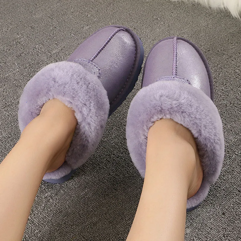 Purple as Pic Тапочки с натуральным овечьим мехом; Модные женские зимние тапочки; женские теплые домашние тапочки наивысшего качества из мягкой шерсти; женская домашняя обувь - Цвет: Purple as Pic