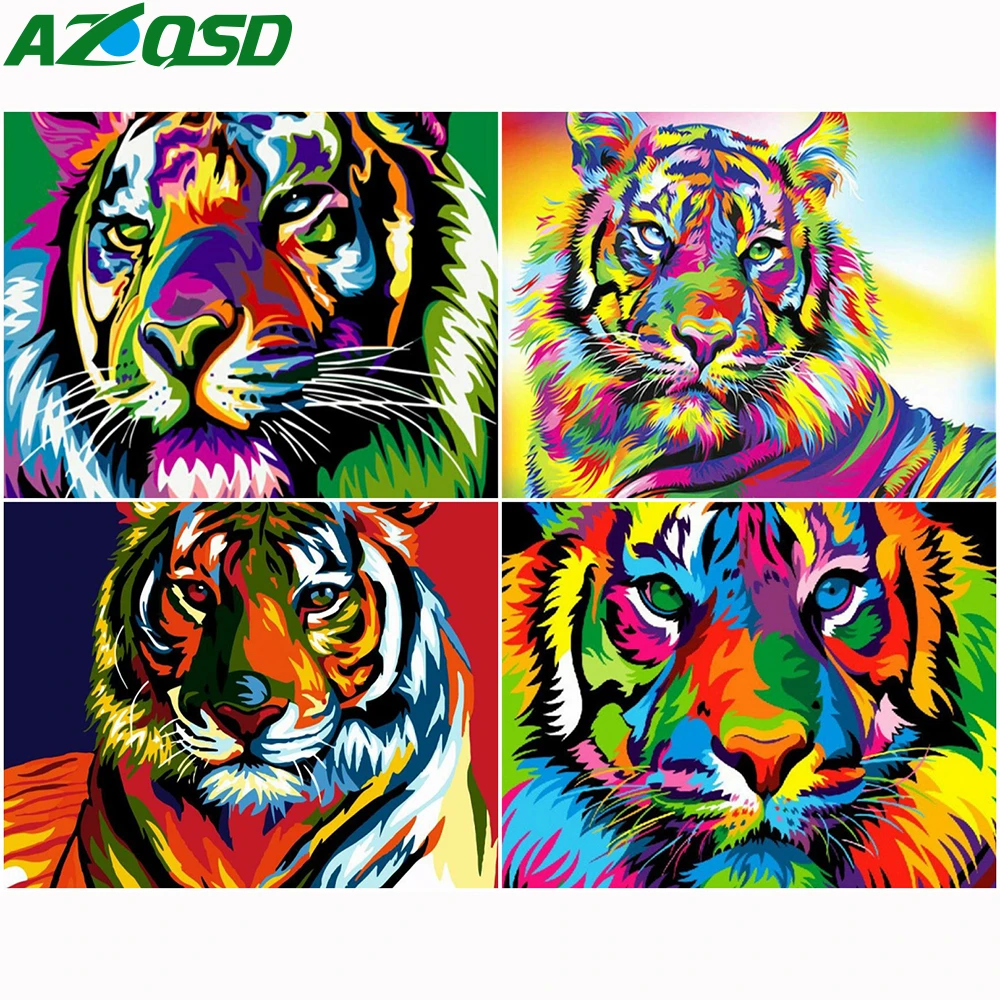 

AZQSD Painting By Numbers Tiger Picture For Living Room Home Decoration Unframe Pictures By Numbers Animal Handpainted Gift