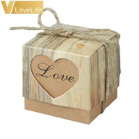 50pcslot wedding candy box romantic heart kraft gift box with burlap twine chic wedding decoration and gifts bag party supplies